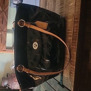 Coach black patten shoulder bag